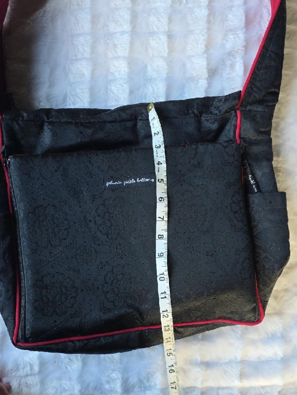 Petunia Pickle Bottom Black Shoulder Bag with Red Trim